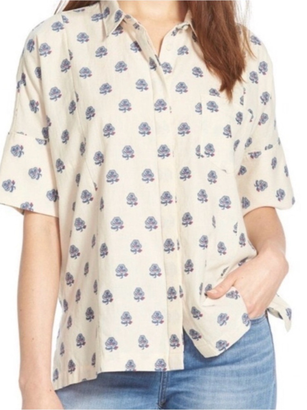 Madewell Academie floral weave short sleeve button down cotton shirt